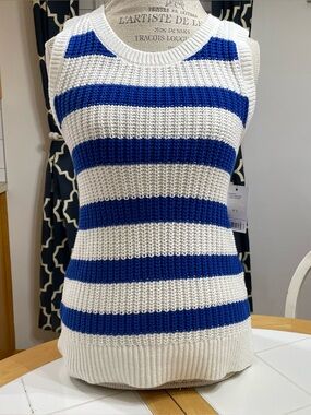 Sonoma Sleeveless Crewneck Sweater - Royal Blue & White Stripes